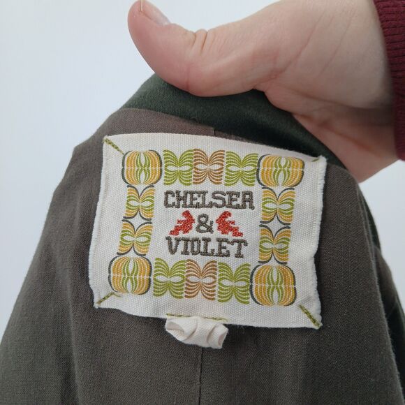 Chelsea & Violet Jacket Women's Small Green Military Utility Pockets Belted - Picture 6 of 8